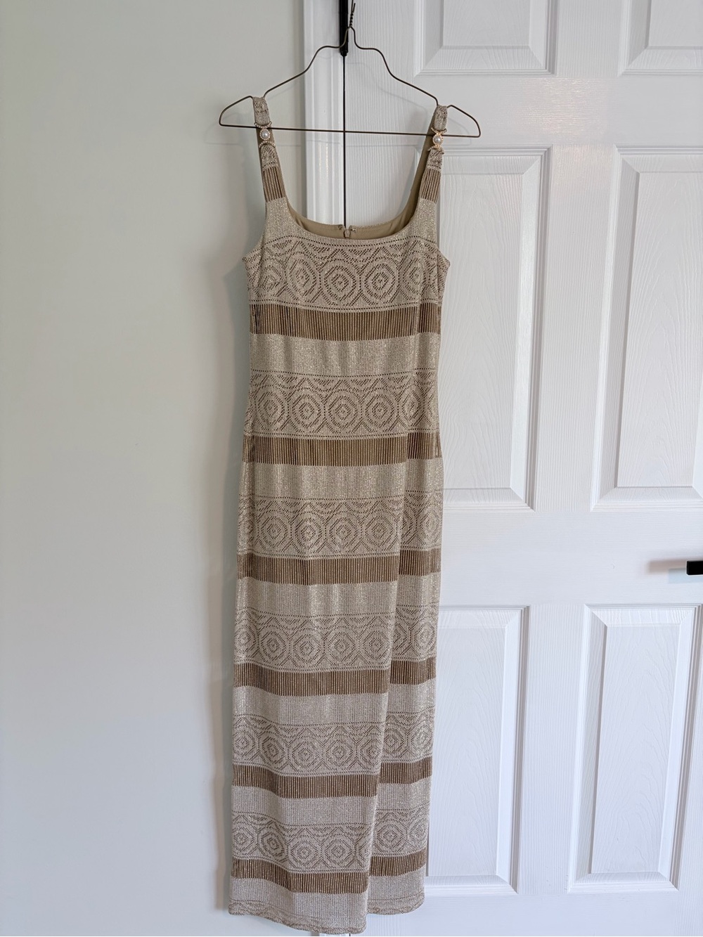Bari Jay Beige and Tan Striped Knit Maxi Dress